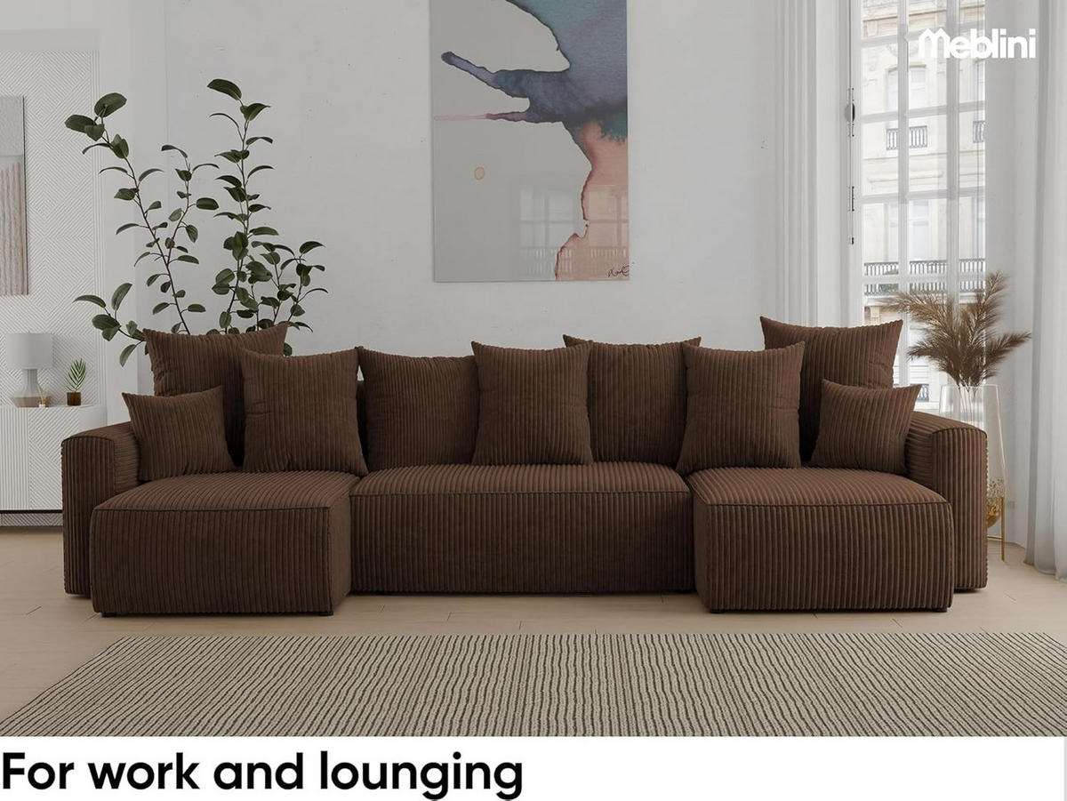 ECKSOFA SOLARIS U - Dunkelbraun/Schwarz, Holzwerkstoff (312/142cm) - Meblini