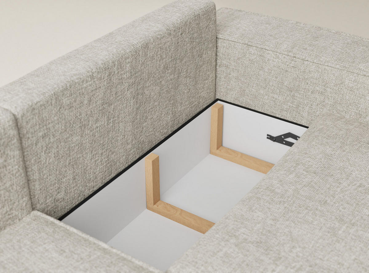 ECKSOFA MIT SCHLAFFUNKTION Tonga Hellbeige Chenille-Stoff - Beige/Schwarz, Holz/Holzwerkstoff (105/225cm) - Maison de Reve