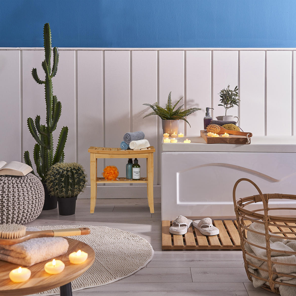 KOUPELNOVÝ hoker - světle hnědá, dřevo/plast (48/45.5/25cm) - Relaxdays