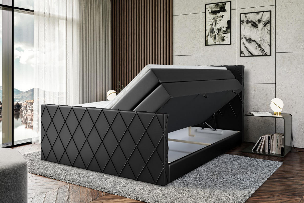 BOXSPRINGBETT LEPARO-Z KING - 180 x 200 - H3/H4 - Schwarz Hochglanz - Schwarz Hochglanz, Holzwerkstoff (180/200cm) - ALTDECOR
