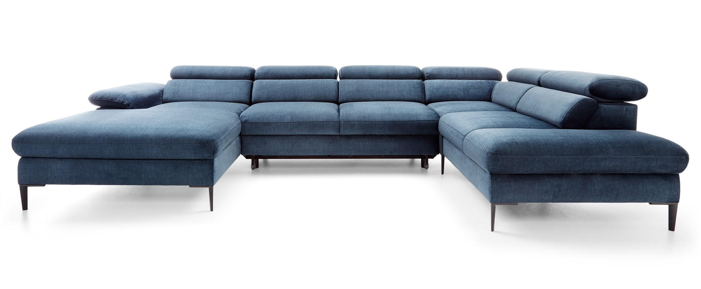 ECKSOFA U-Form 350 cm Amaro M mit Schlaffunktion, Links, Dunkelblau - Dunkelblau, Holz (214/353cm) - Emporius