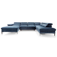 ECKSOFA U-Form 350 cm Amaro M mit Schlaffunktion, Links, Dunkelblau - Dunkelblau, Holz (214/353cm) - Emporius