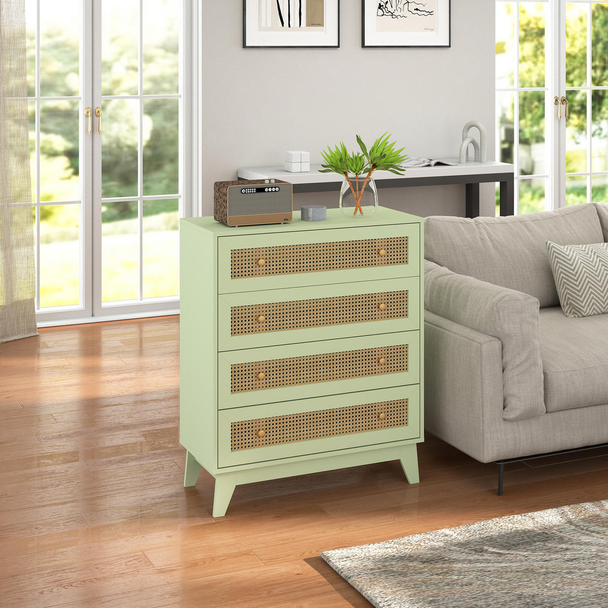 KOMMODE Grün und Naturfarben 80/35/95 cm - Grün, Holzwerkstoff (80/95/35cm) - PANGIVO