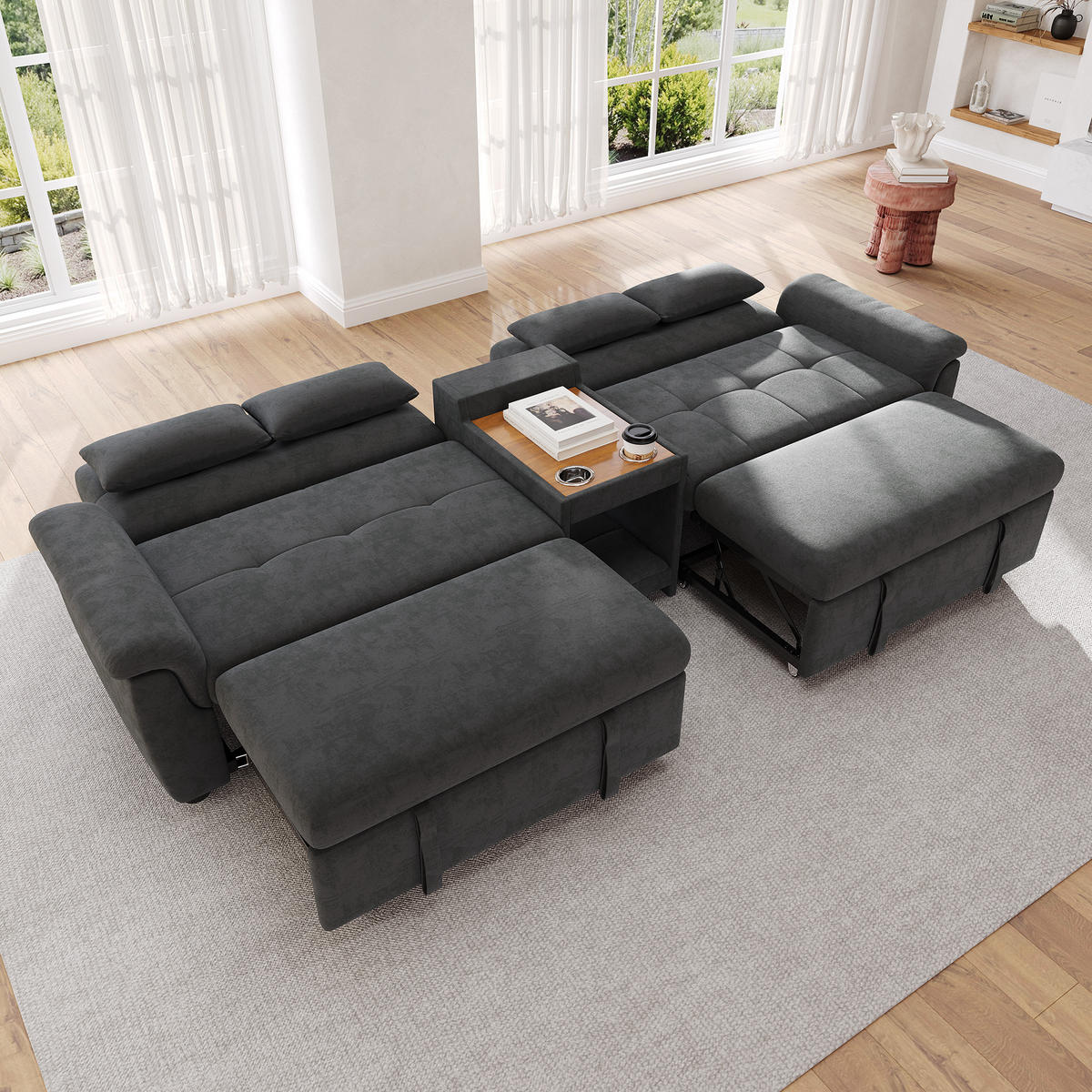 SEDACÍ SOUPRAVA, rozkládací, šenil, šedá, 284 cm - tmavě šedá, textil (284/89/138cm) - FLIEKS