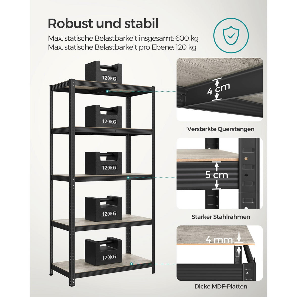 SCHWERLASTREGALE N'DJAMENA - Schwarz, Holzwerkstoff (100/200/50cm) - Hansiro