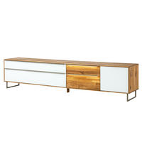 LOWBOARD Wildeiche 235x43x52 natur geölt / Glas weiß WIEN #106 - Naturfarben/Weiß, Holz (235/52/43cm) - Massivmoebel24