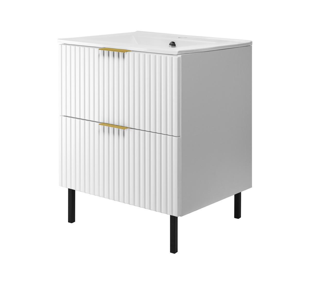 WASCHBECKUNTERSCHRANK, Weiß, 60 x 77 x 46 cm, goldener Griff, schwarze Beine, ohne Arbeitsplatte - Goldfarben/Weiß, Holzwerkstoff (60/77/46cm) - 3XE LIVING