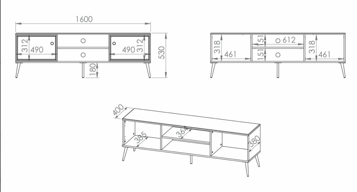 TV-LOWBOARD Darrby Weiß 160 cm - Goldfarben/Weiß, Holzwerkstoff/Metall (160/53/40cm) - Selsey