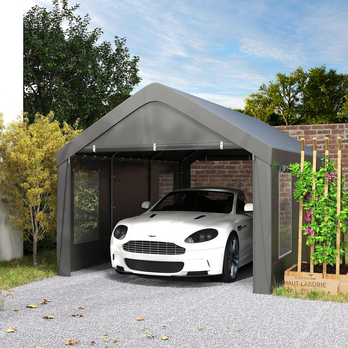 CARPORT DE-12659 300/600 cm mit 2 Rolltüren und 4 Fenstern Dunkelgrau - Dunkelgrau, Kunststoff (303/280/600cm) - ComfortXL