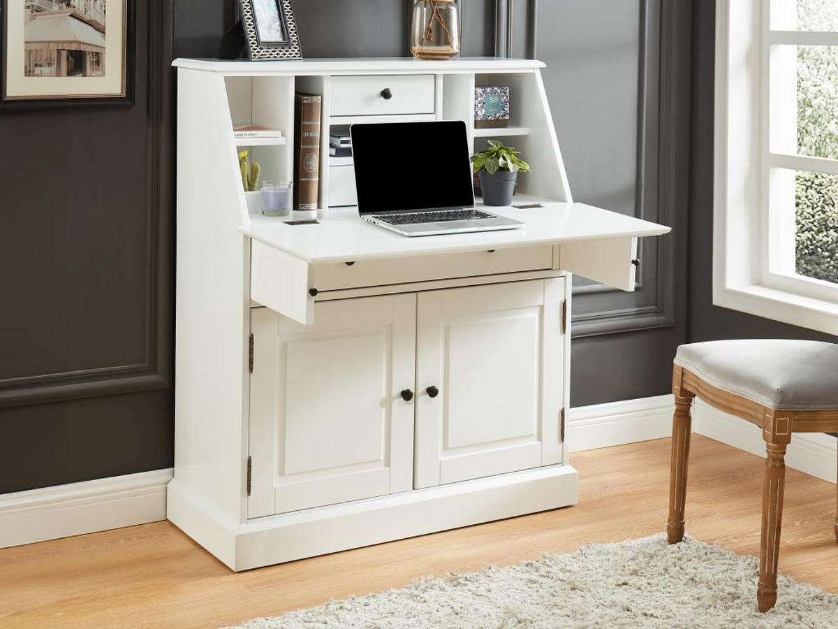 SEKRETÄR - MDF & Kiefernholz - Weiß - CLEORE - Weiß, Holz (93/40/110.8cm) - Vente-Unique