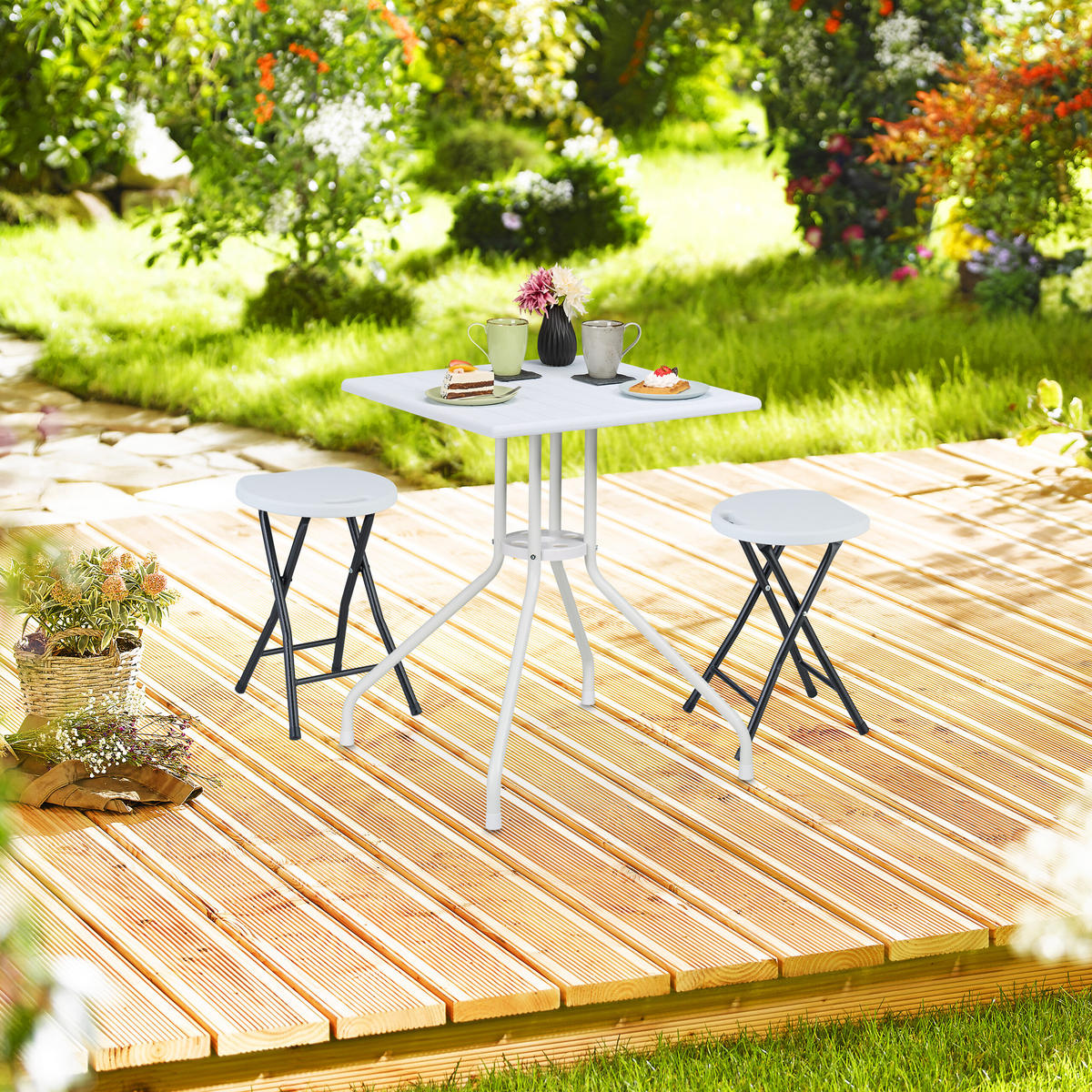 2XZLOŽLJIVI tabure - bela/večbarvno, kovina/umetna masa (31/46/30cm) - Relaxdays