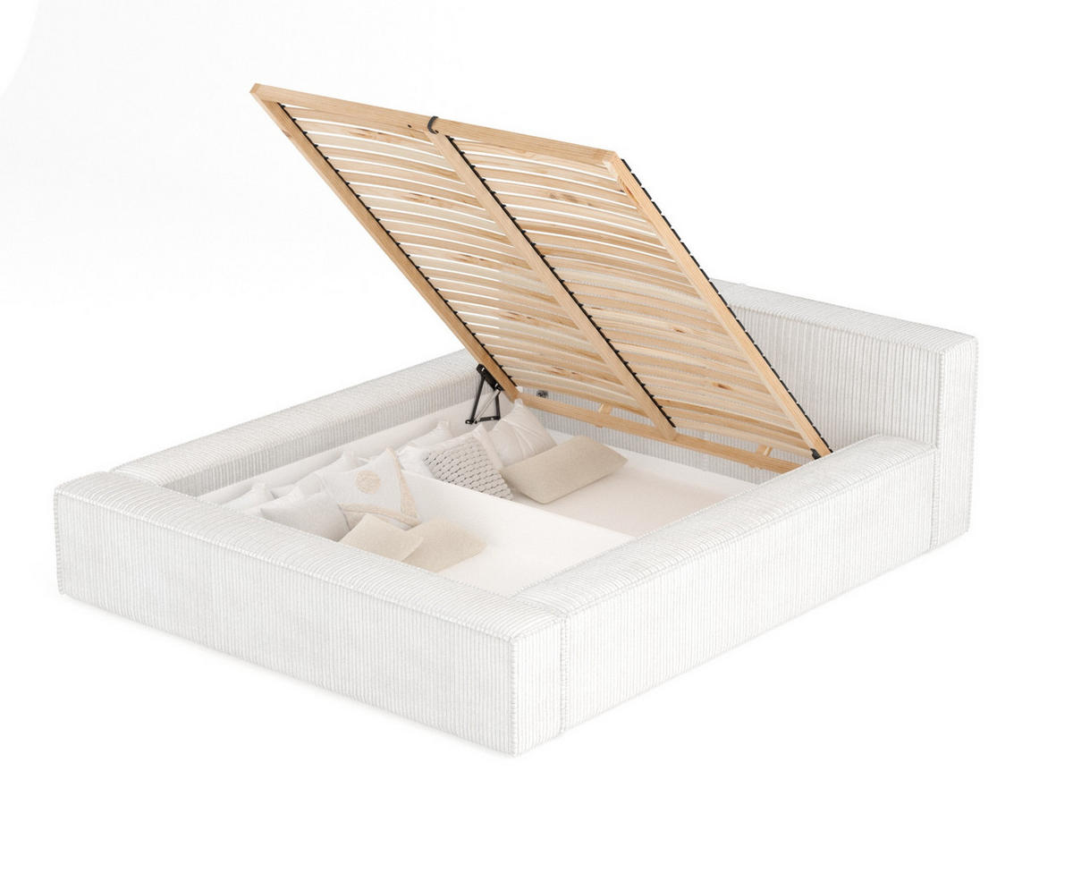 POLSTERBETT Voliera Creme 140/200 cm im Samtstoff - Birkefarben/Creme, Holz/Holzwerkstoff (140/200cm) - Maison de Reve