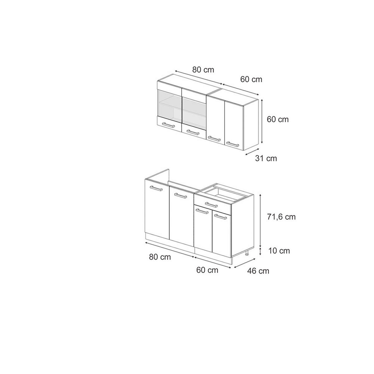 SINGLEKÜCHE R-Line Weiß Landhaus/Goldkraft Eiche 140 cm ohne Arbeitsplatte - Honigeiche/Weiß, Holzwerkstoff (140/81.6/46cm) - Vicco