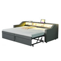 AUSZIEHBETT 90/180 x 200 cm Dunkelgrau mit LED-Beleuchtung und USB-Anschluss - Dunkelgrau, Textil (90/190cm) - Flora Grace