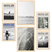 POSTER Set Mit 6 Sommer, Strand & Meer A3 & A4 Rahmen Aus Hellem Holz - Beige, Papier (29/3cm) - Nacnic