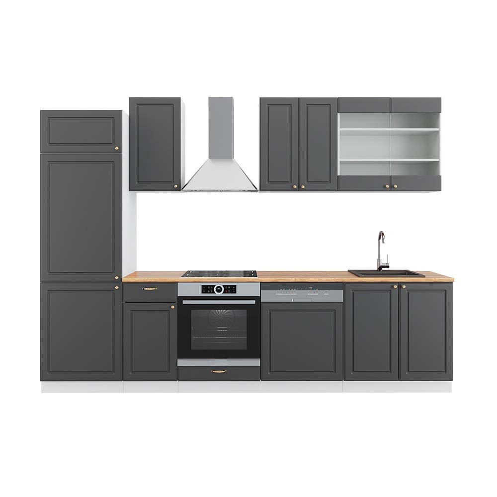 KUHINJSKI BLOK Fame-Line Antracit-zlata/bela 300 cm , DP Hrast - bela/antracit, leseni material (300/81.6/60cm) - Vicco