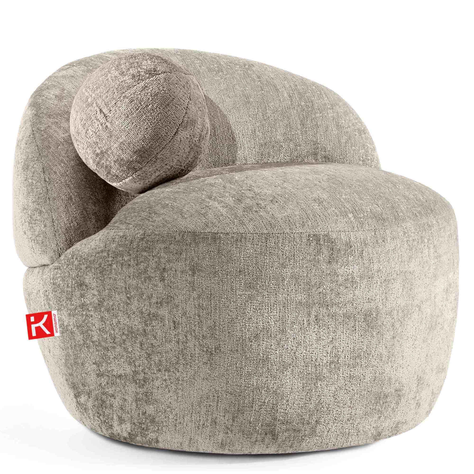 SESSEL NELUM Chenille-Stoff, rund, Beige - Beige/Schwarz, Holz/Holzwerkstoff (76/64/76cm) - KONSIMO®
