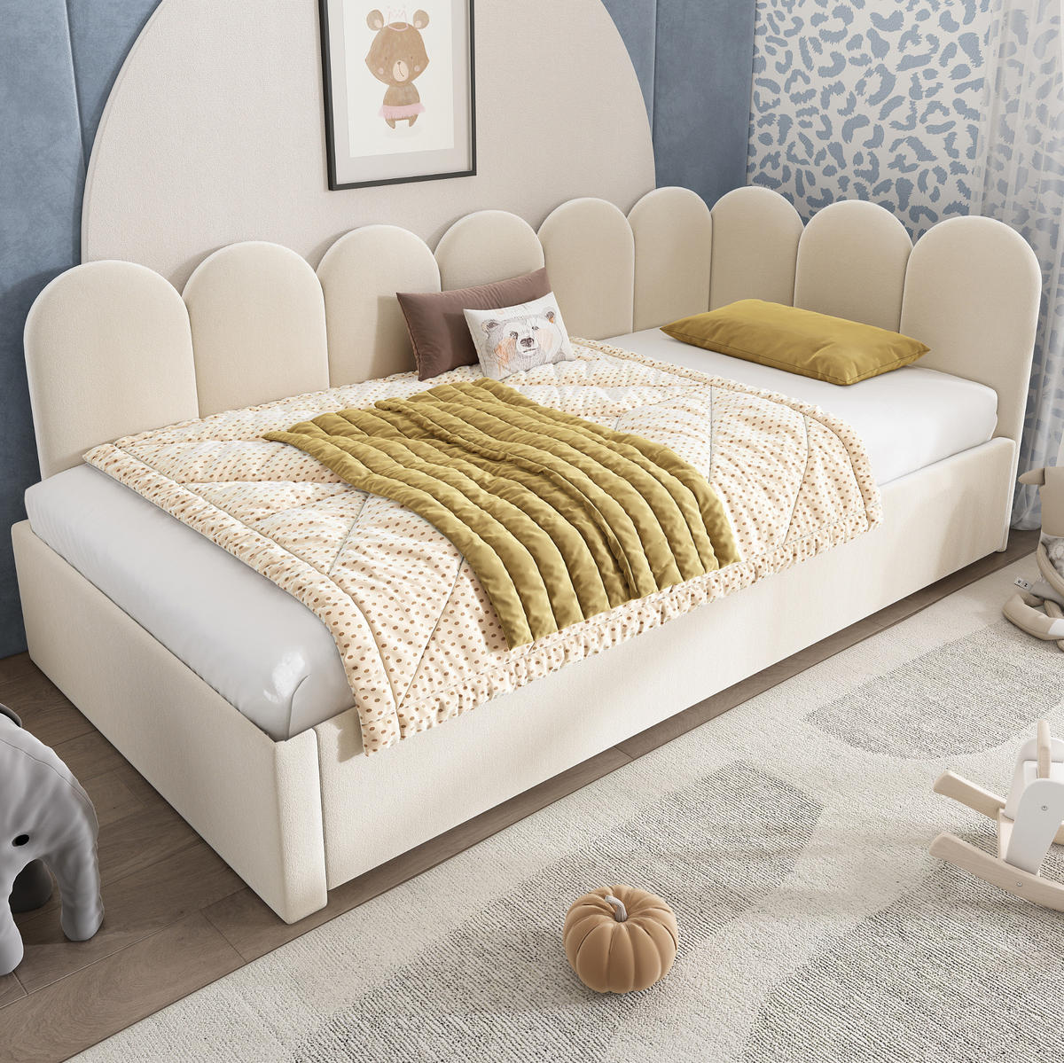 BETT 90/200 cm mit Ausziehbett 90/190 cm in Beige - Beige, Textil (90/200cm) - BEAOK