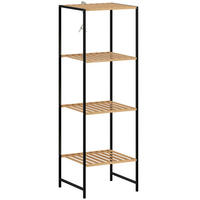 STANDREGAL mit 4 Ablagen aus Bambus und Stahl - Schwarz/Naturfarben, Metall (33/110/36.5cm) - HOMCOM