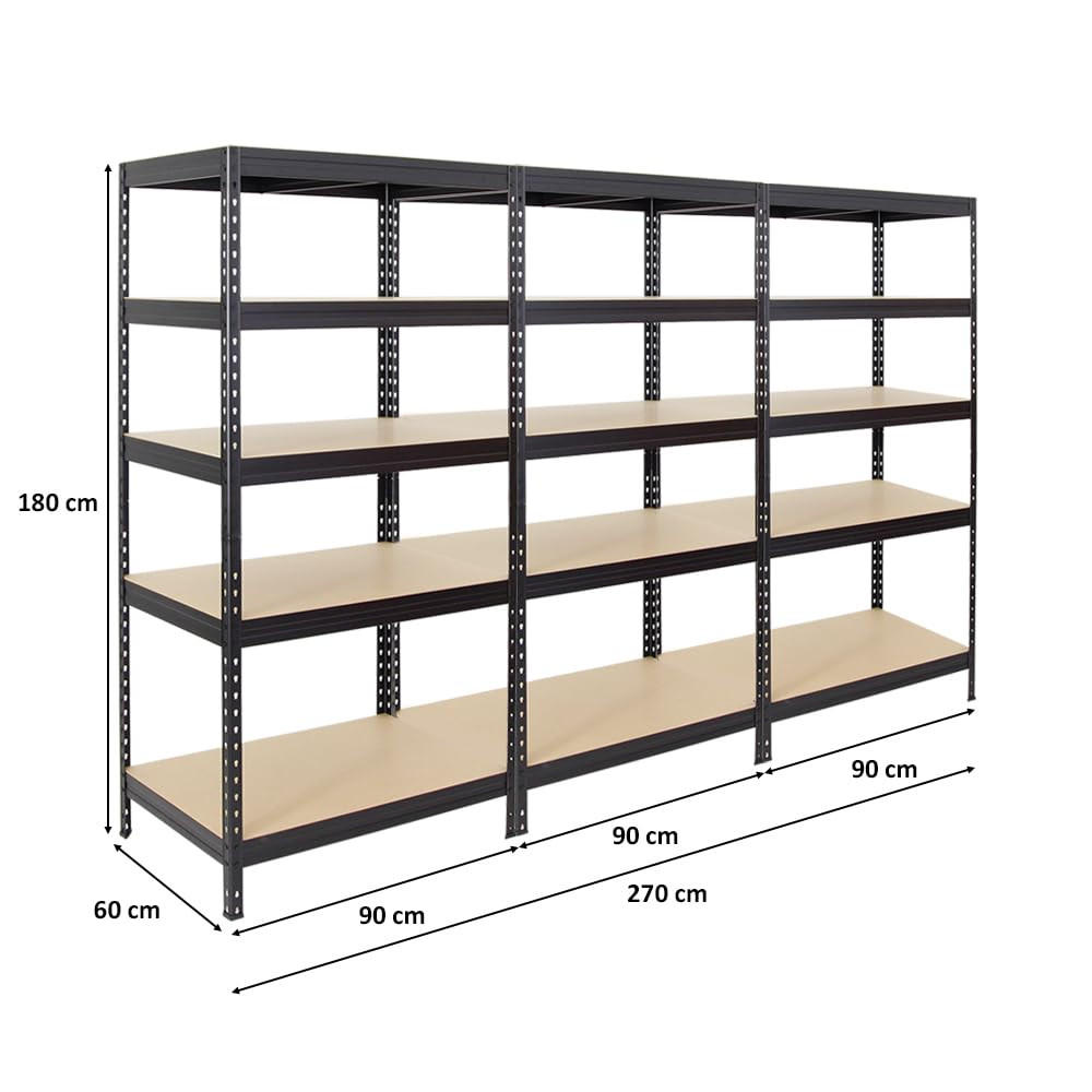 SCHWERLASTREGAL Rivet 3er-Set mit 3x 180x90x60 cm Fachlast 250 kg Schwarz - Schwarz, Metall (270/180/60cm) - PROREGAL