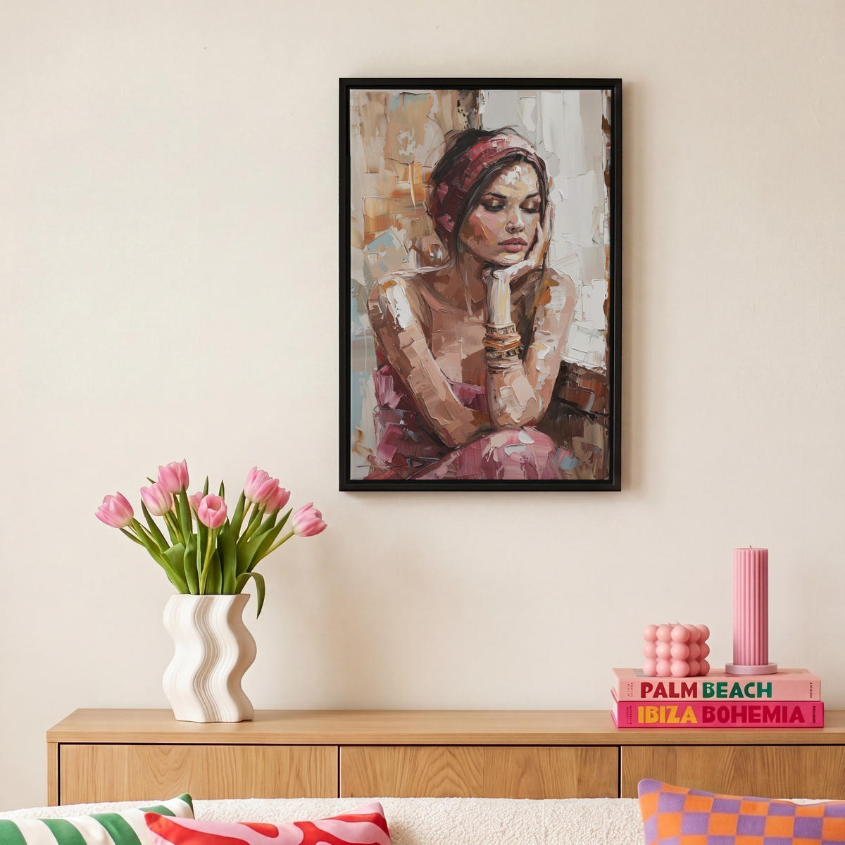LEINWAND Bilder mit Rahmen - Frau - Lackierung - Porträt - Modern - 20x30 - Altrosa, Textil (20/30cm) - MuchoWow