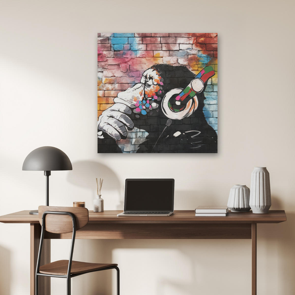 AKUSTIKBILD Affe - Graffiti - Musik Akustikpaneele 80x80 cm - Multicolor, Kunststoff (80/80/0.9cm) - MuchoWow