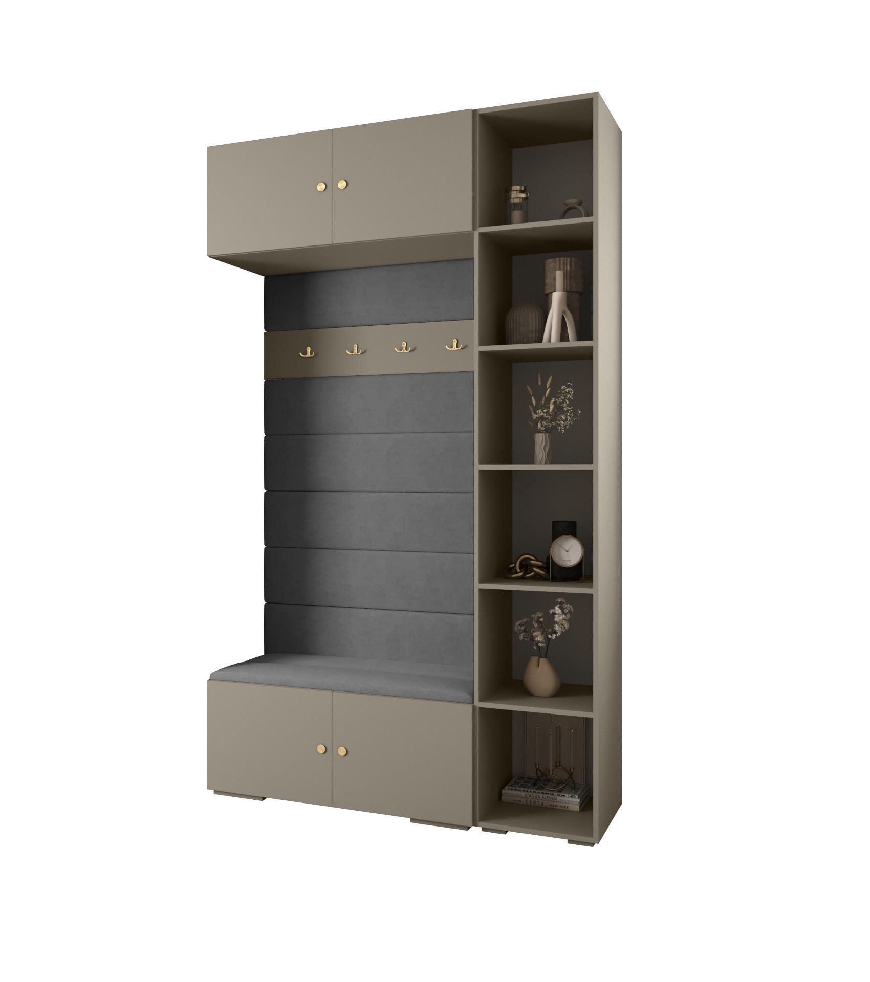 Abiks Möbel Garderoben-Set Kaschmir, Grau, Gold 140x236.7x47 cm
