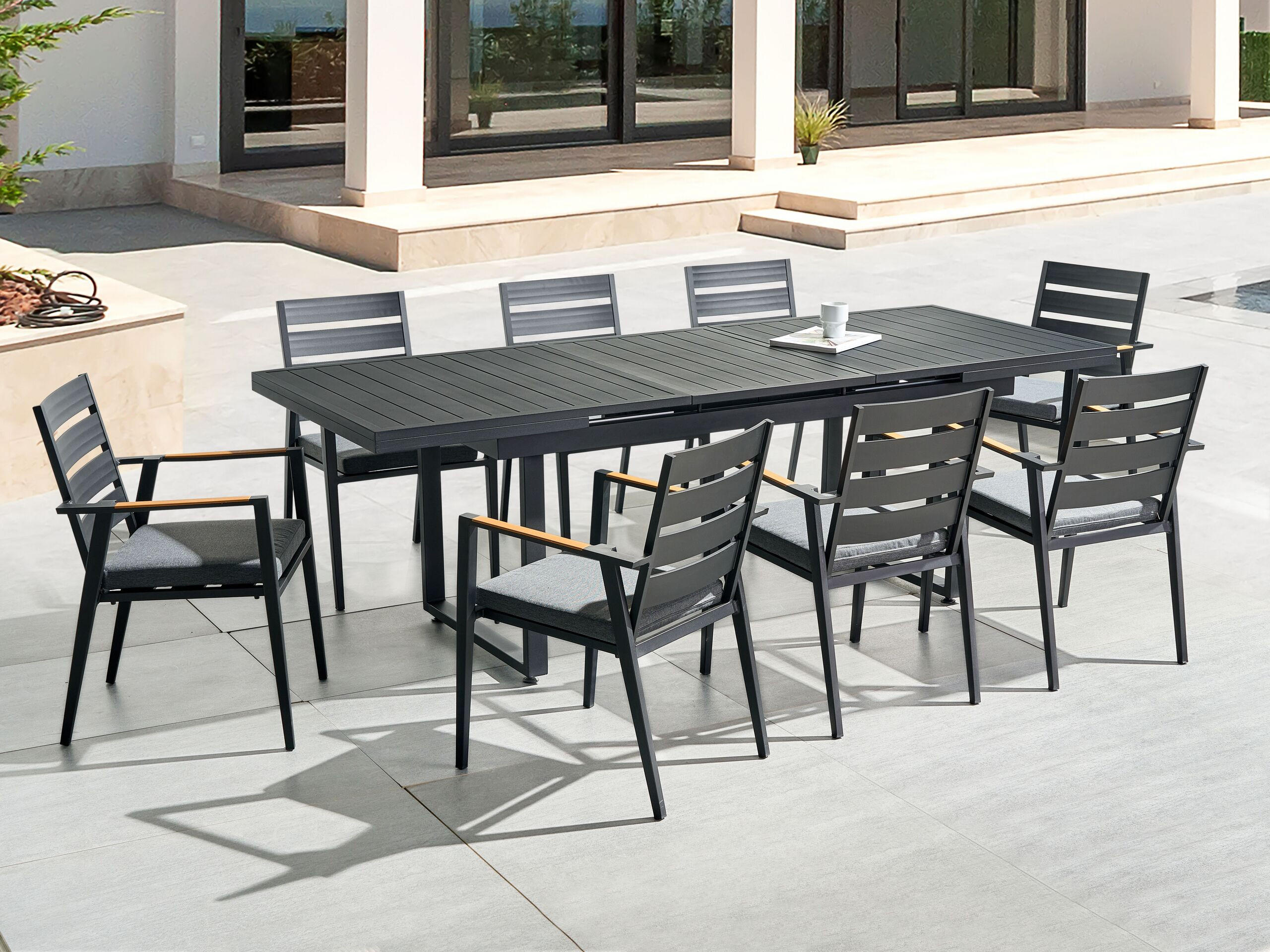 GARTENMÖBEL SET 8-Sitzer Aluminium schwarz Auflagen grau Valcanetto/Taviano - Hellbraun/Schwarz, Metall - Beliani