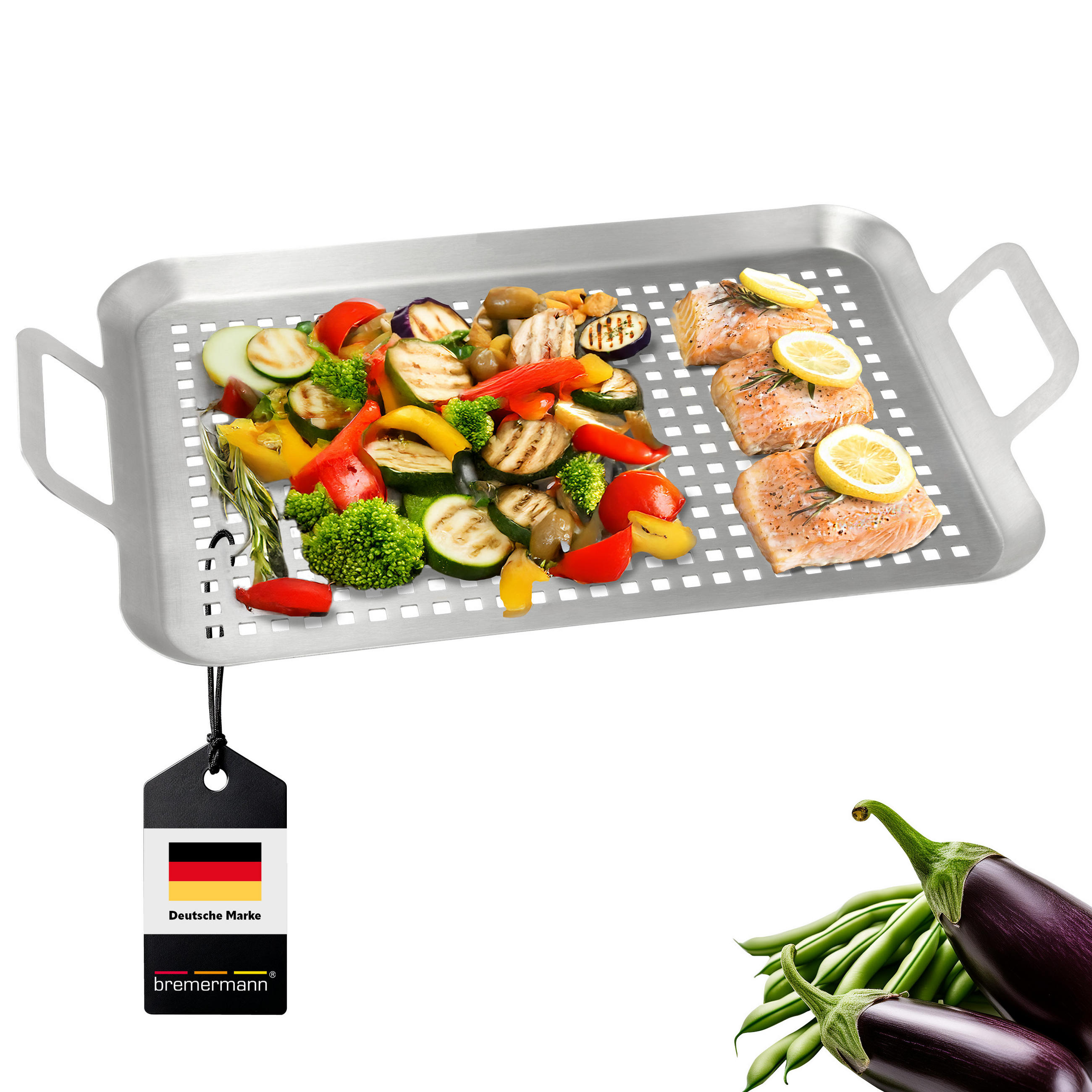 GRILLPLATTE, silber, Edelstahl - Edelstahlfarben, Metall (43/5/25cm) - bremermann