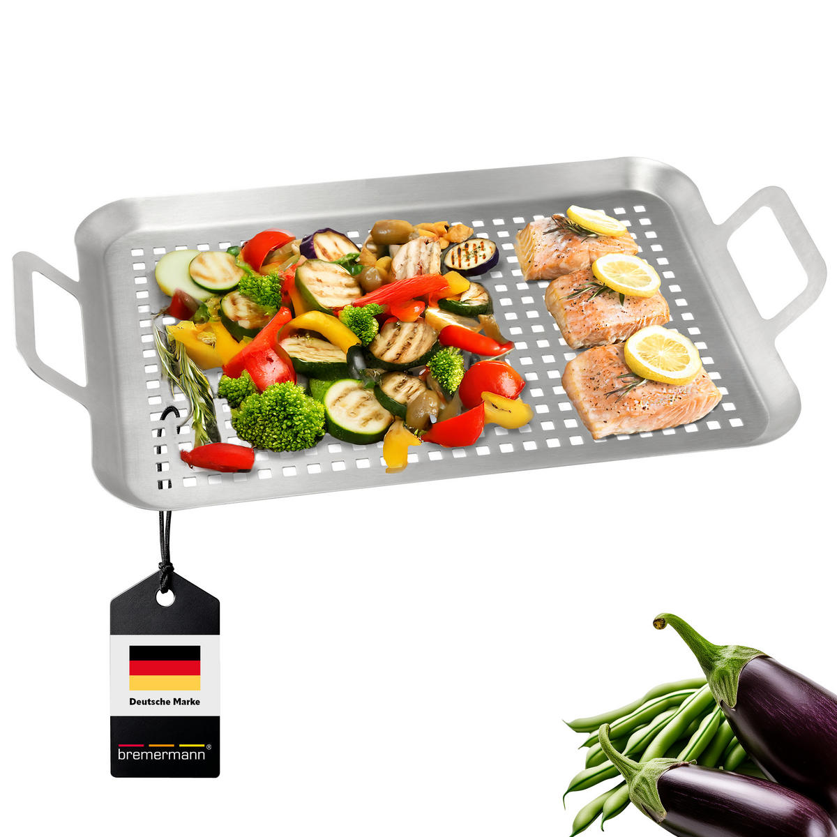 GRILLPLATTE, silber, Edelstahl - Edelstahlfarben, Metall (43/5/25cm) - bremermann