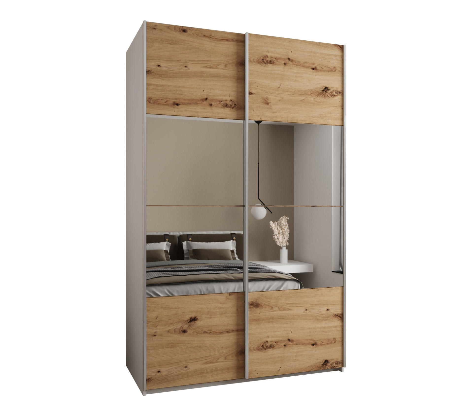SCHWEBETÜRENSCHRANK 245,5/160/64 2-türig - Silberfarben/Eiche Artisan, Holz/Metall (160/245/64cm) - Abiks Möbel