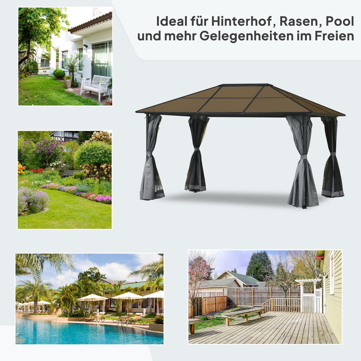 PAVILLON, Grau, 300L x 300B x 265H cm/300L x 400B x 265H cm, Alu, Polyester - Grau, Metall (400/265/300cm) - Outsunny