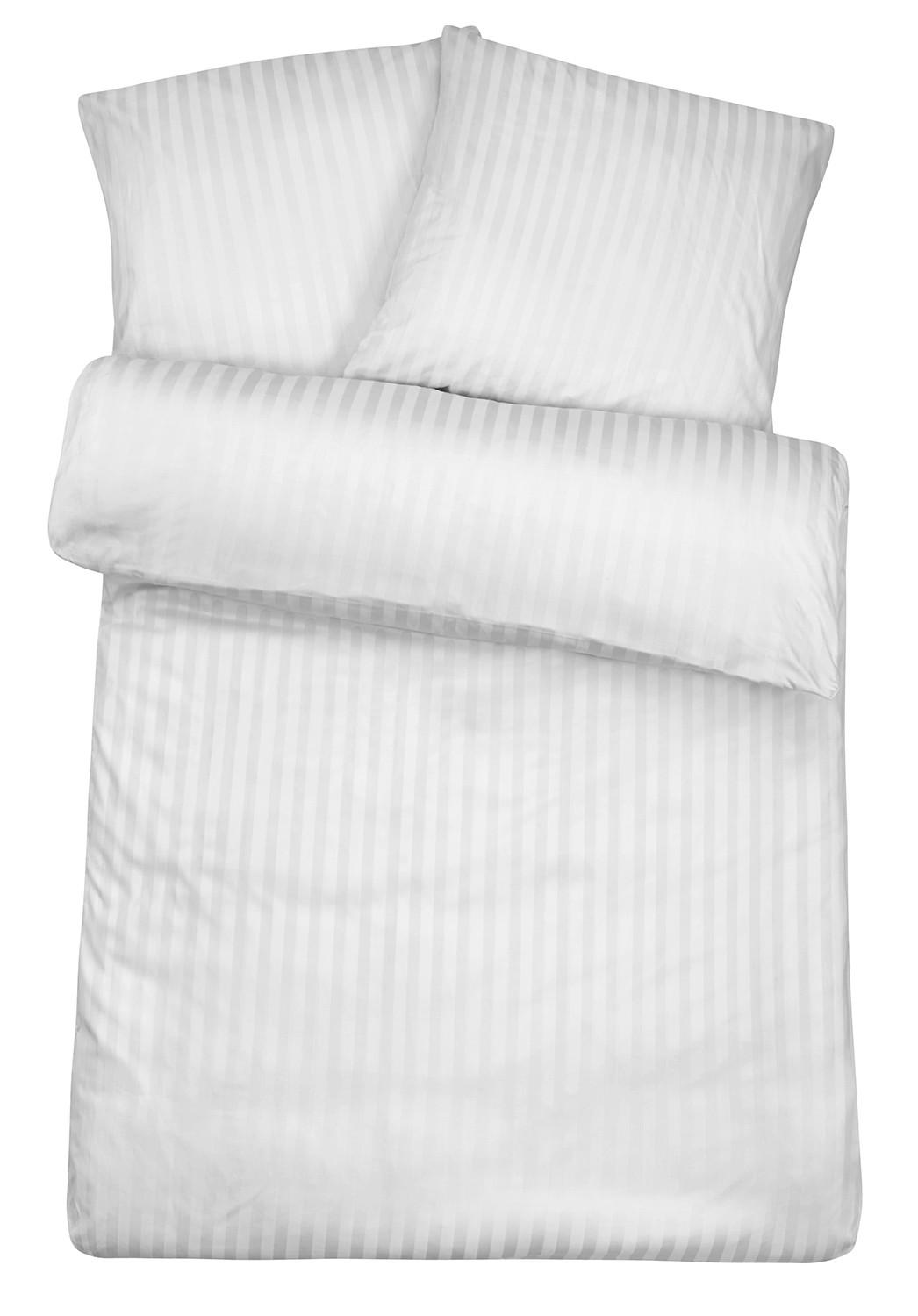 BETTWÄSCHE Damast 135x200 Weiß gestreift - Bettbezug aus 100% Baumwolle - Weiß, Textil (135/200cm) - Carpe Sonno