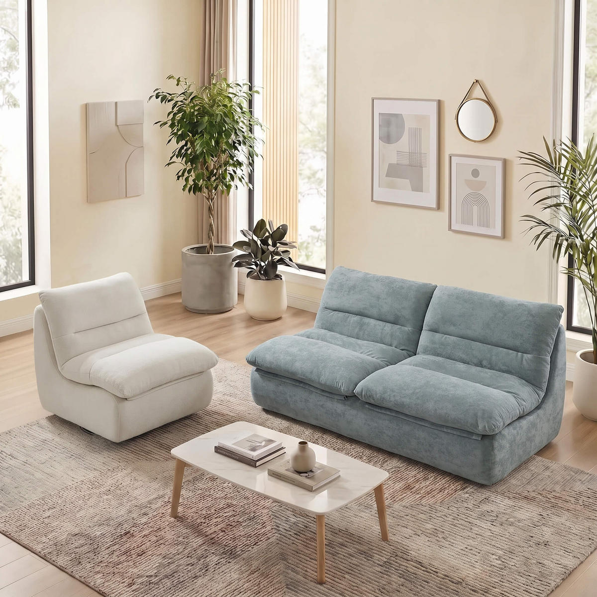 SITZGARNITUR Nuvia Sofa und Sessel Salbei und Weiß - Salbeigrün/Weiß, Textil (160/73/100cm) - COCO Living