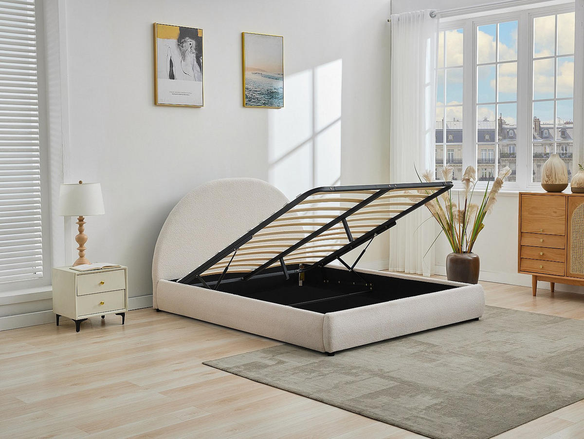 BETT mit Bettkasten - 2 Personen - Stoff - Cremefarben - Creme, Textil (140/190cm) - Vente-Unique