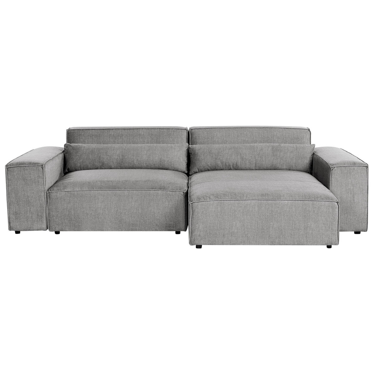 ROHOVÁ POHOVKA modul 3-místná levostranná Šedá Látka s otomanem Hellnar - šedá, textil (262/176cm) - Beliani