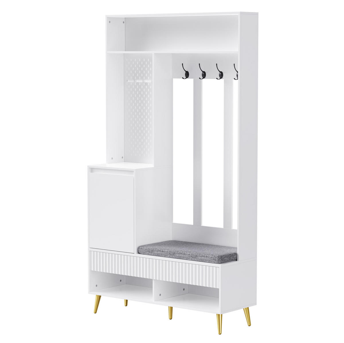 GARDEROBE 100/180/35 cm Weiß aus MDF mit Sitzbank und Schubladen - Weiß, Holzwerkstoff (35/180/100cm) - OKMYHOME