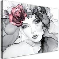 LEINWANDBILD Porträt einer Frau mit Blumen auf dem Kopf 120x80cm - Grau, Textil (120/80cm) - Feeby