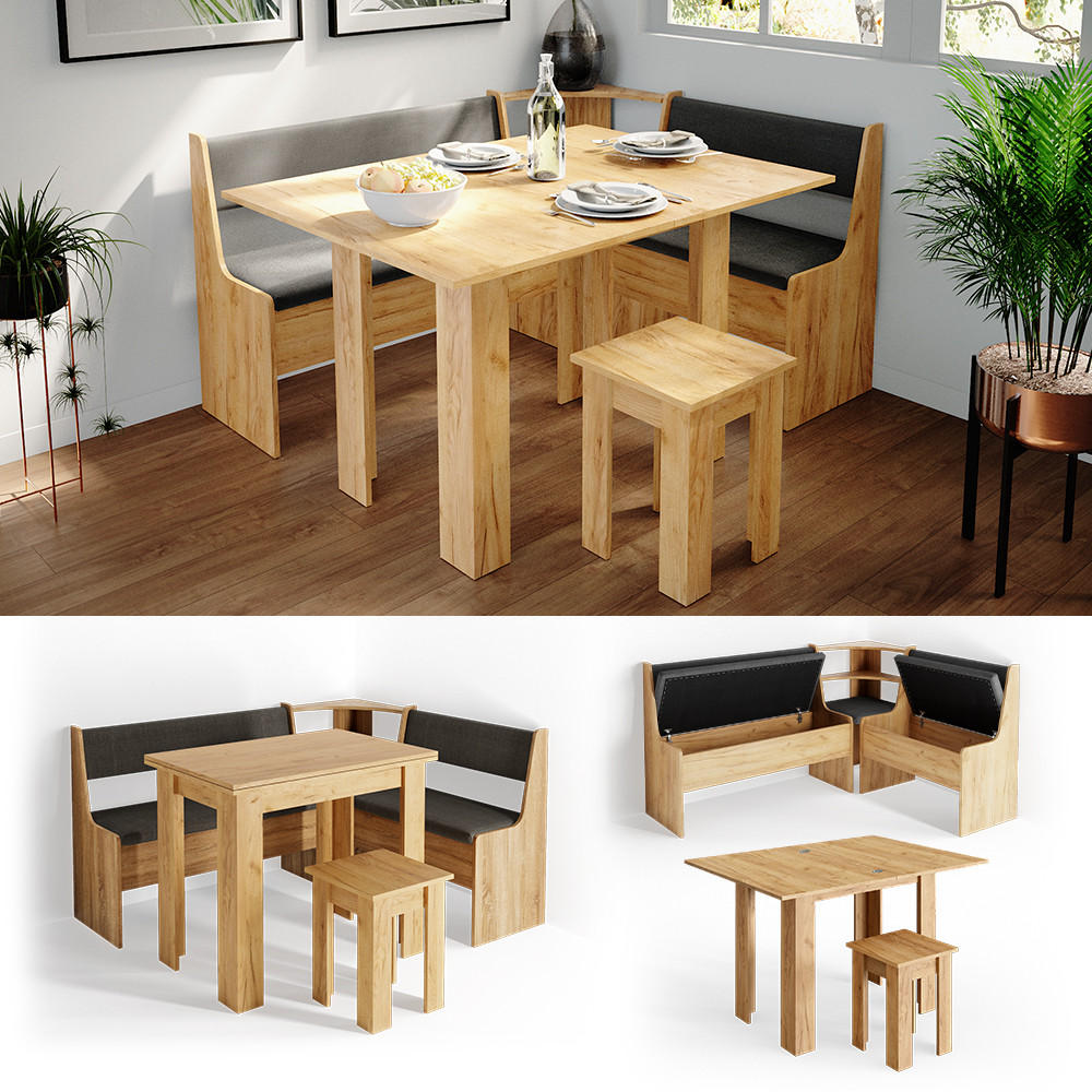 ECKBANKGRUPPE Roman Goldkraft Eiche 150 x 41.5 cm mit Tisch - Anthrazit/Eiche Wotan, Holzwerkstoff (150/80/120cm) - Vicco