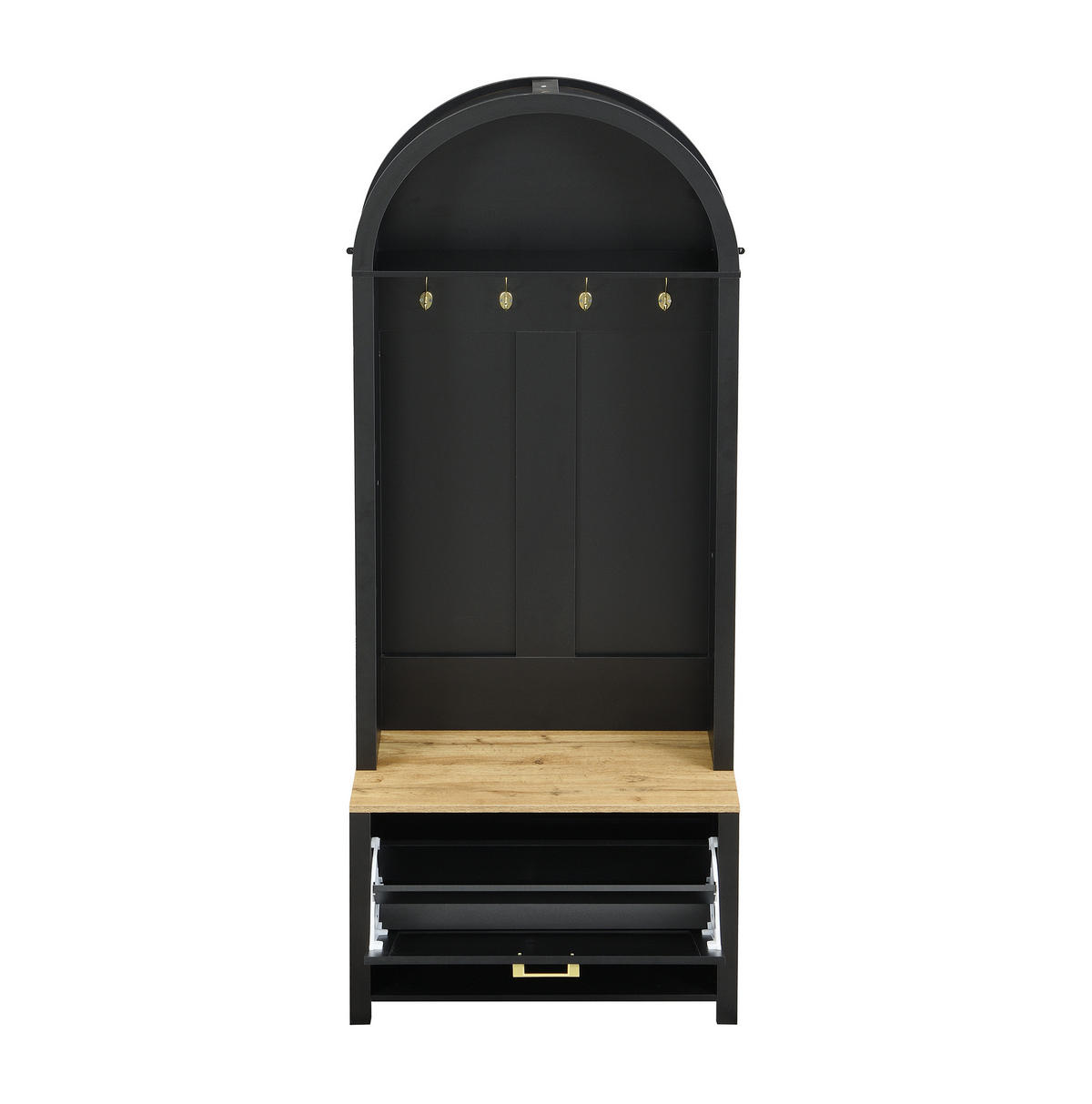 FLURGARDEROBE mit Schuhablage 75/35/195 cm in Schwarz/Natur - Schwarz, Holzwerkstoff (35/195/75cm) - BEAOK