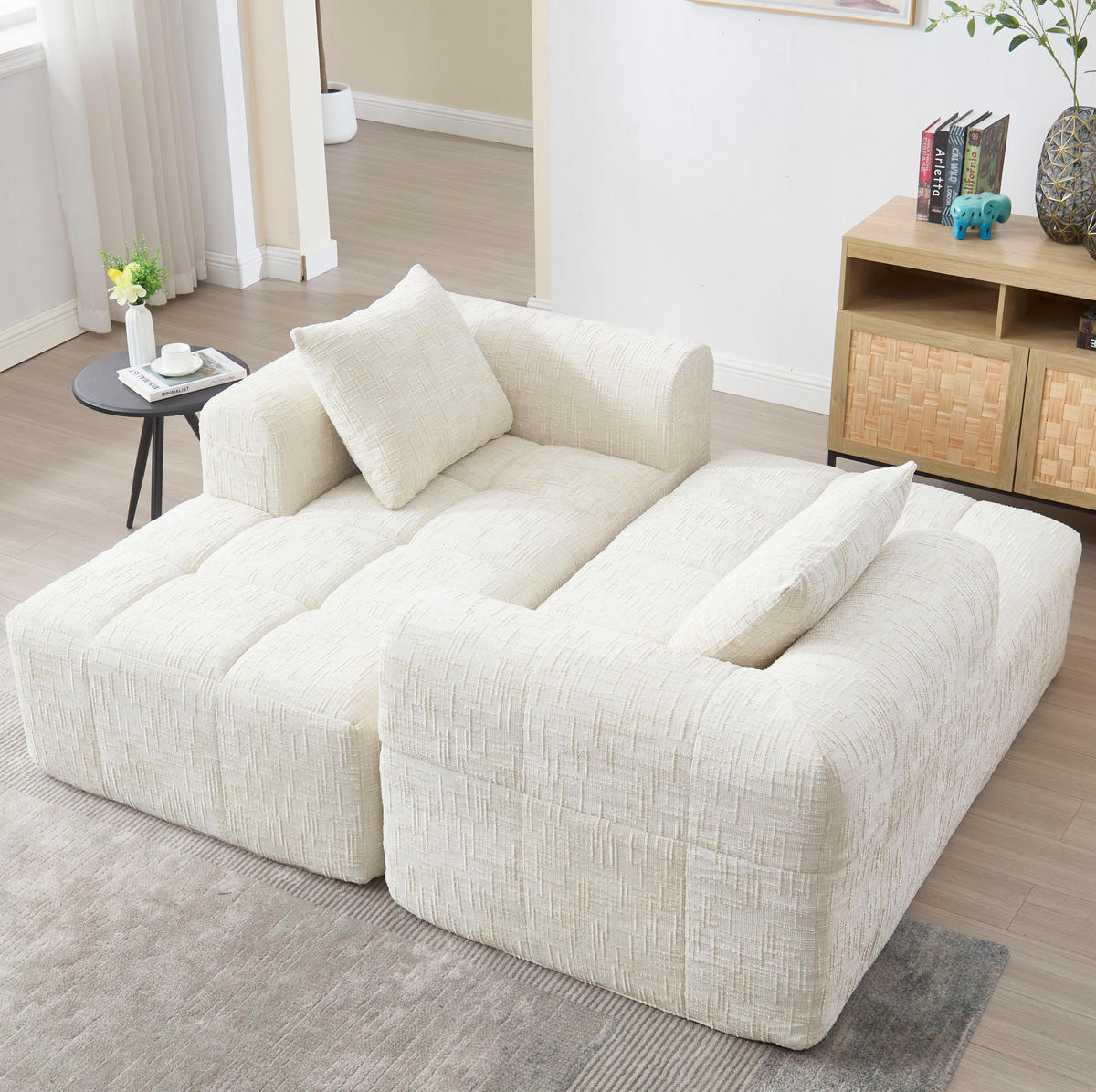 SOFA Chaiselongue 158 x 90 cm Chenille Beige mit Kissen - Beige, Kunststoff (90/60/158cm) - Meubliv