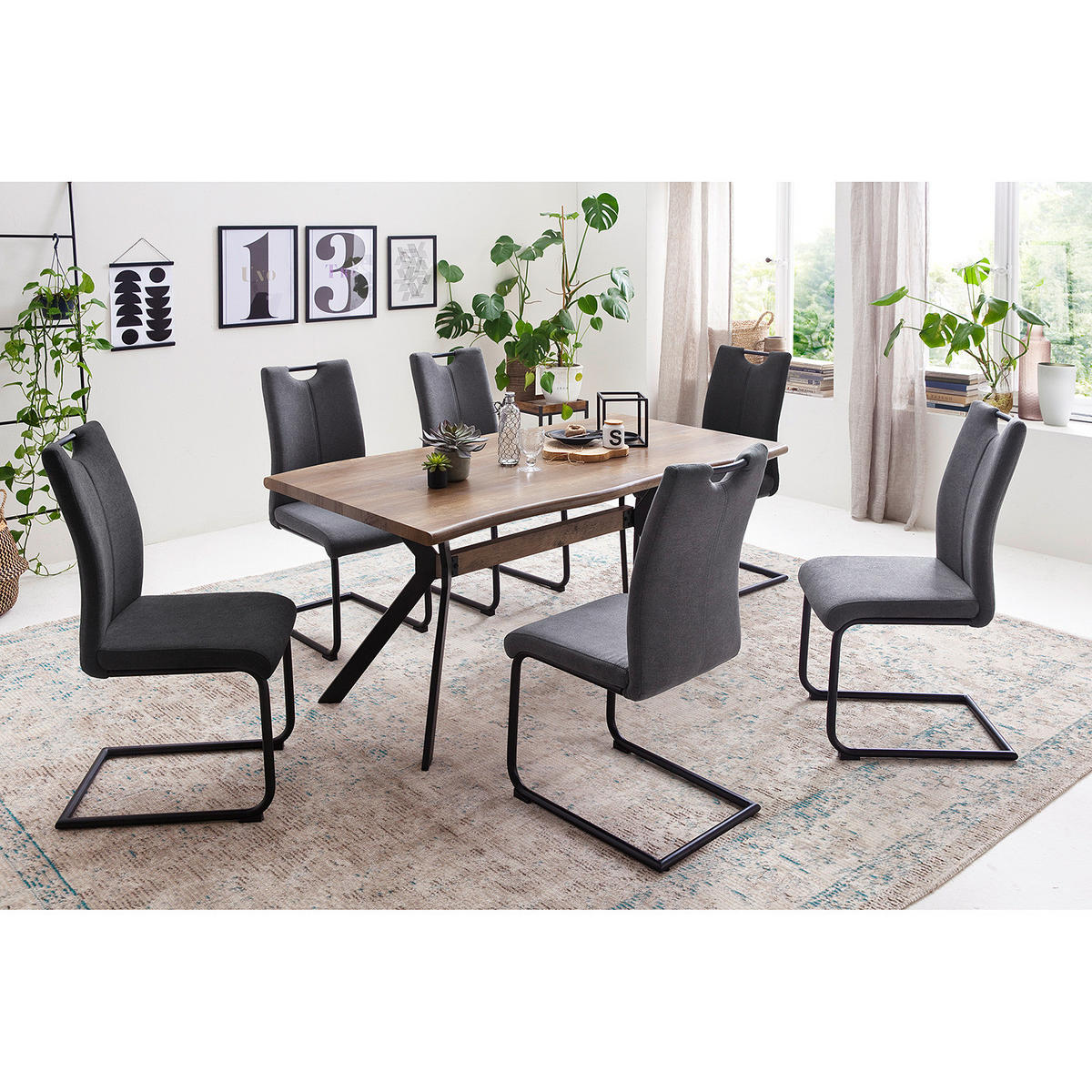 ESSTISCH - Metall - Wildeiche Antik Dekor / Matt Schwarz - Eichefarben, Holzwerkstoff/Metall (90/180/76cm) - home24