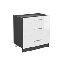 KÜCHENUNTERSCHRANK Fame-Line Weiß Hochglanz 80 cm mit 3 Schubladen ohne AP - Weiß Hochglanz/Anthrazit, Holzwerkstoff (80/82/51.6cm) - Vicco