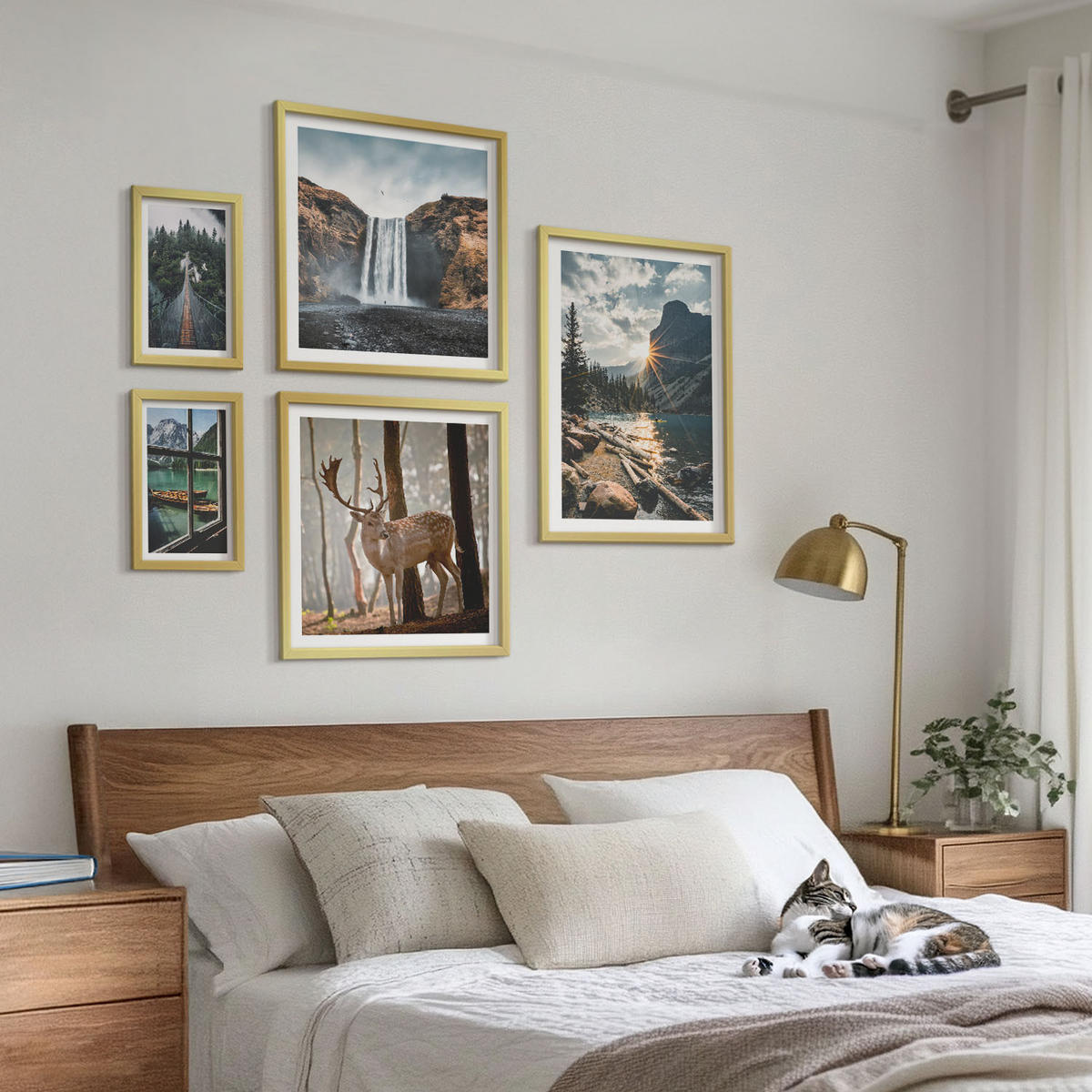 BILDER SET 5er Set - 50x50 cm & 20x30 cm & 40x60 cm Goldrahmen - Blumenarrangements in Vasen - Goldfarben, Kunststoff (40/60cm) - TULUP