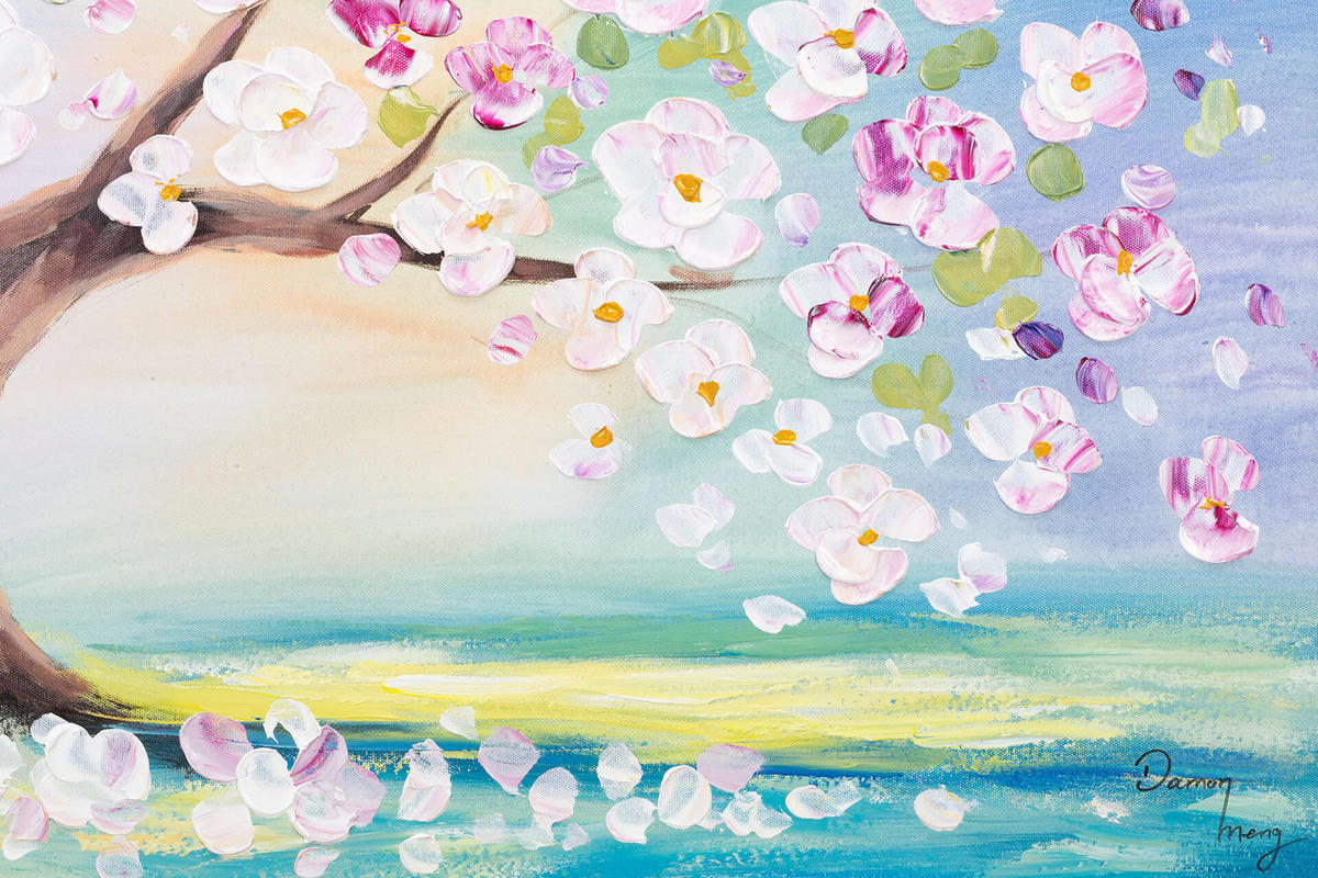 ACRYLBILD HANDGEMALT 120/60 cm - Blau/Pink, Holz/Textil (120/60cm) - KUNSTLOFT