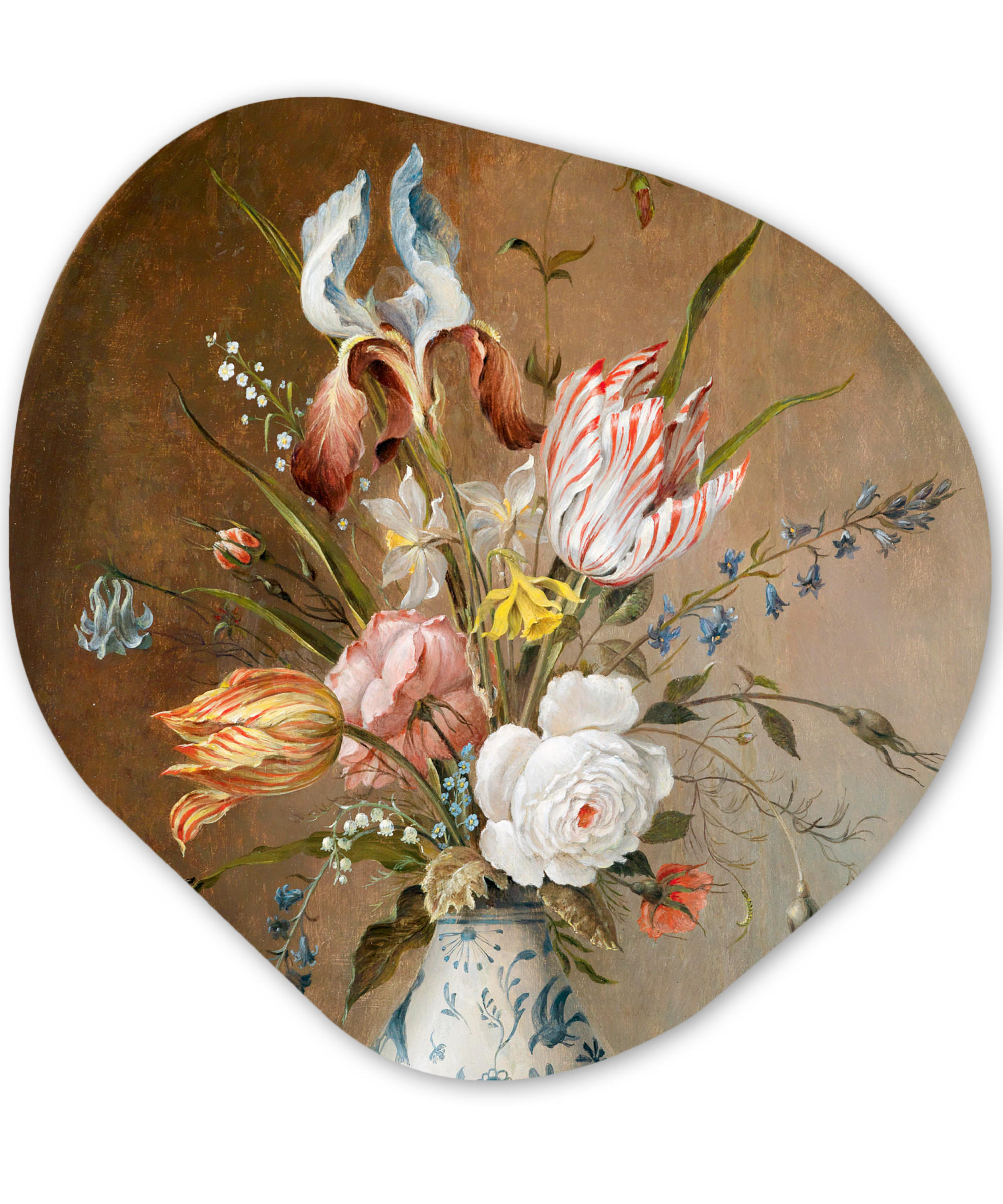WANDBILD Stilleben mit Blumen - Balthasar van der Ast - Malerei 60x60 cm - Sandfarben, Kunststoff (60/60cm) - MuchoWow