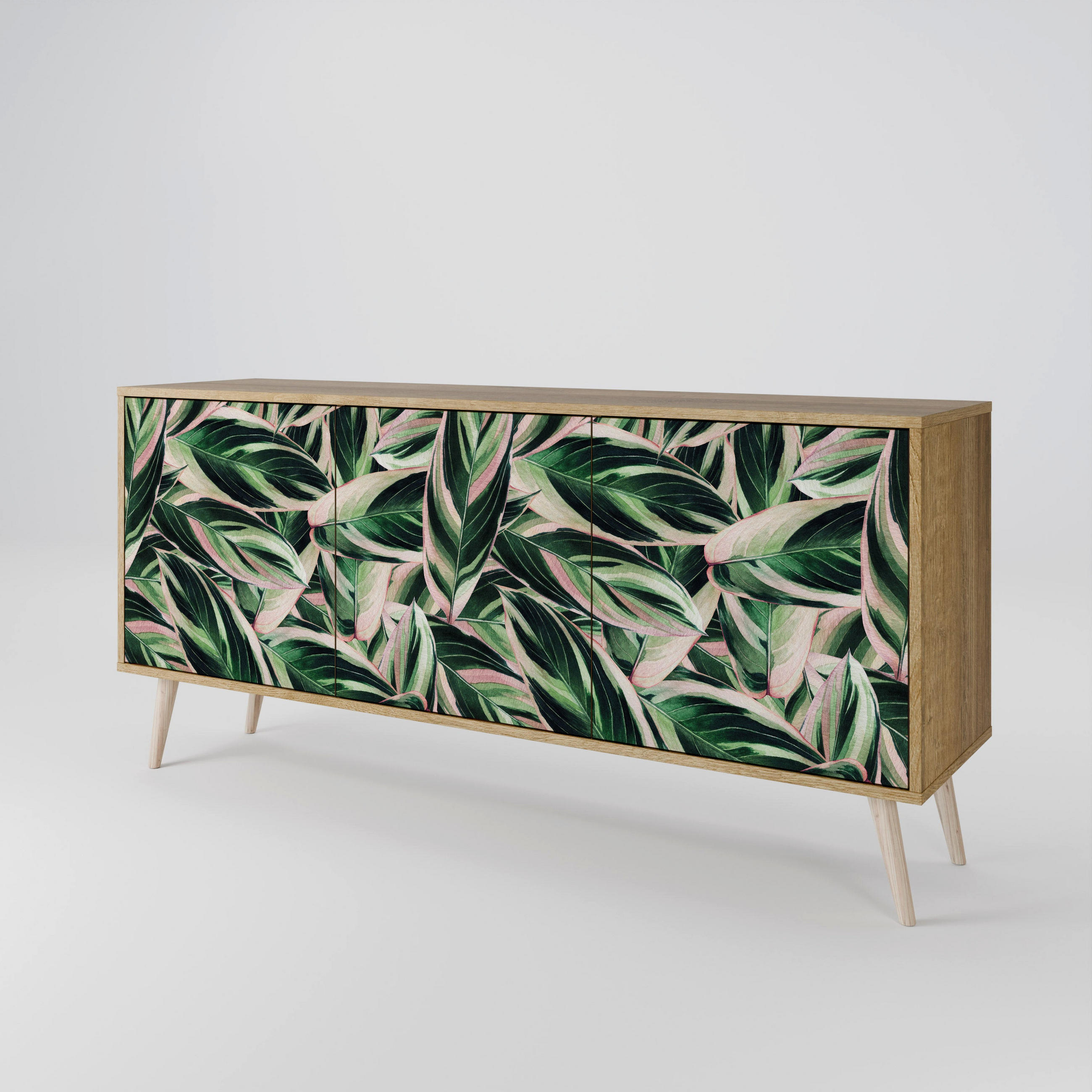 SIDEBOARD EERIE STROMANTHE, Eicheneffekt, 164,5x42x77,5 cm, 3 Türen - Eichefarben/Buchefarben, Holzwerkstoff/Buchenholz (164.5/77.5/42cm) - SpaceRebels