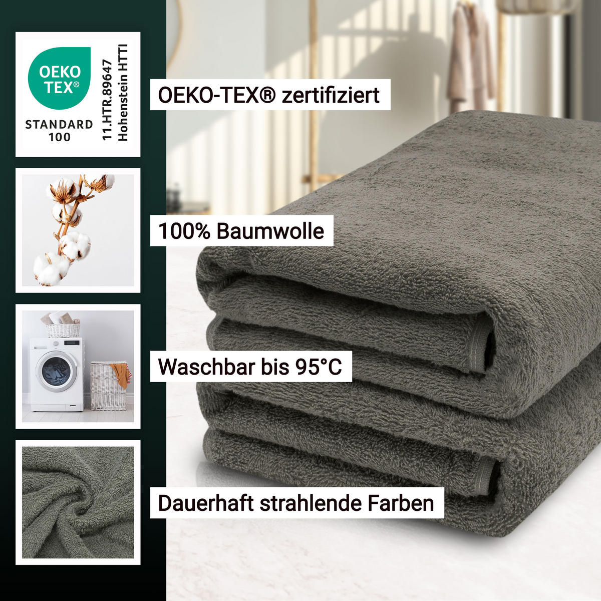 SAUNATUCH, 2er-Set, 70x200 cm, 100% Baumwolle, Braun - Taupe, Textil (70/200cm) - Zollner