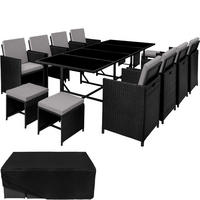 RATTAN SITZGRUPPE Palma,zusammenschiebbar, inklusive Schutzhülle,schwarz/grau - Schwarz/Grau, Kunststoff - tectake