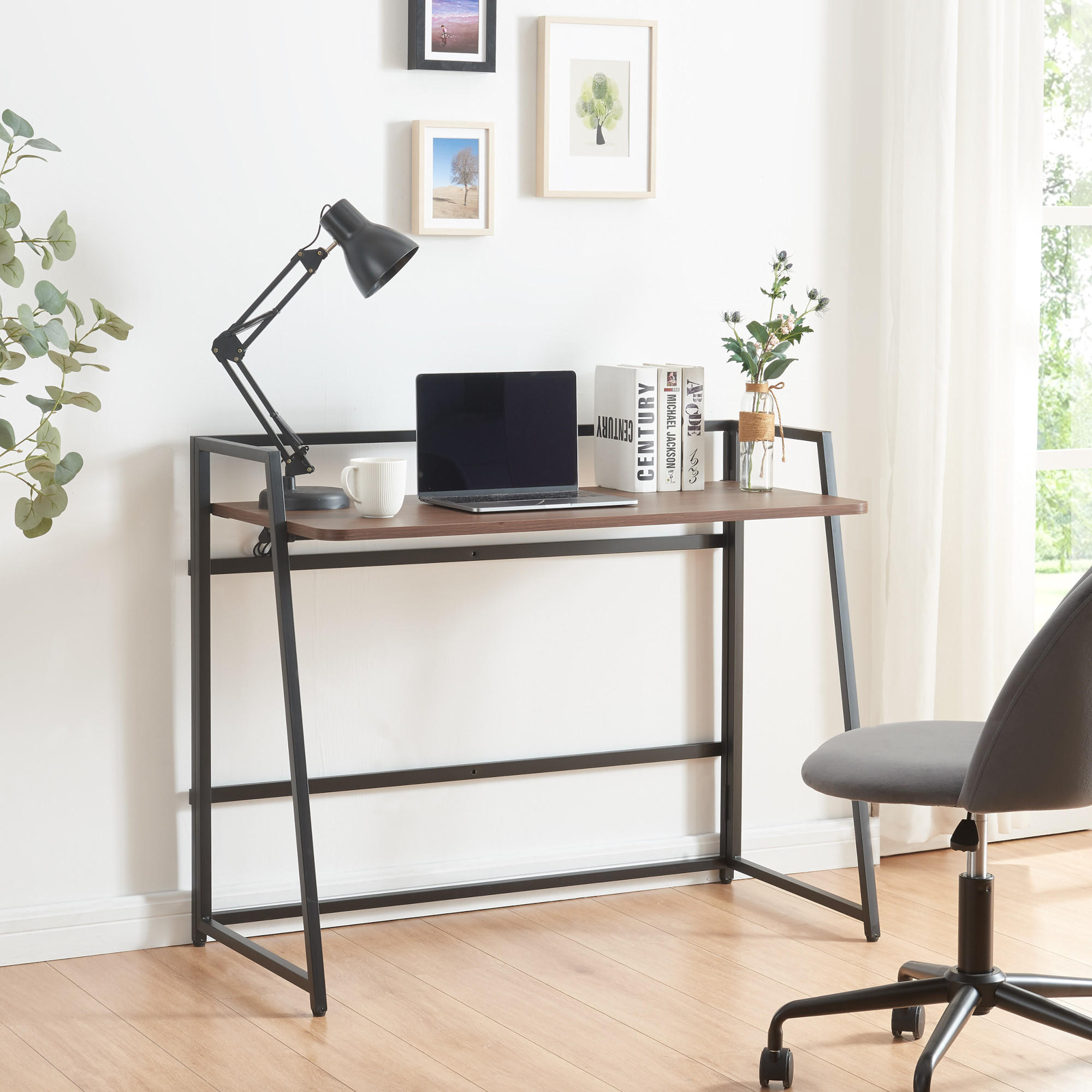 SCHREIBTISCH klappbar Ringerike - Walnussfarben/Schwarz, Holzwerkstoff/Metall (104.5/53/85.5cm) - [en.casa]